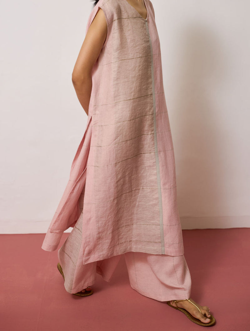 Sera Wide-Leg Metallic Linen Pants-Pink linen pant/trousers by Manan in pink for women in Singapore