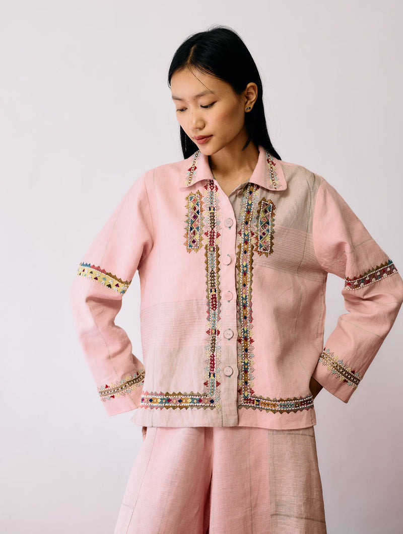 Dana Pintuck & Pleat Sleeveless Co-ord-Pink linen co-ord set by Manan in pink for women in Singapore