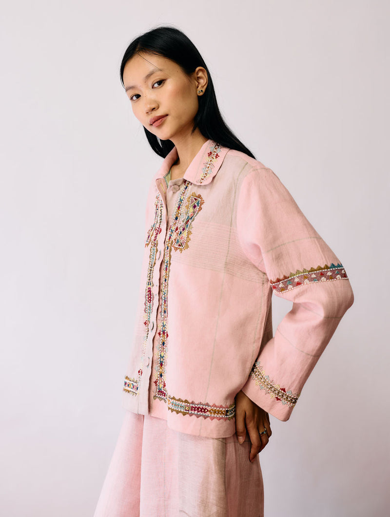 Dana Pintuck & Pleat Sleeveless Co-ord-Pink linen co-ord set by Manan in pink for women in Singapore