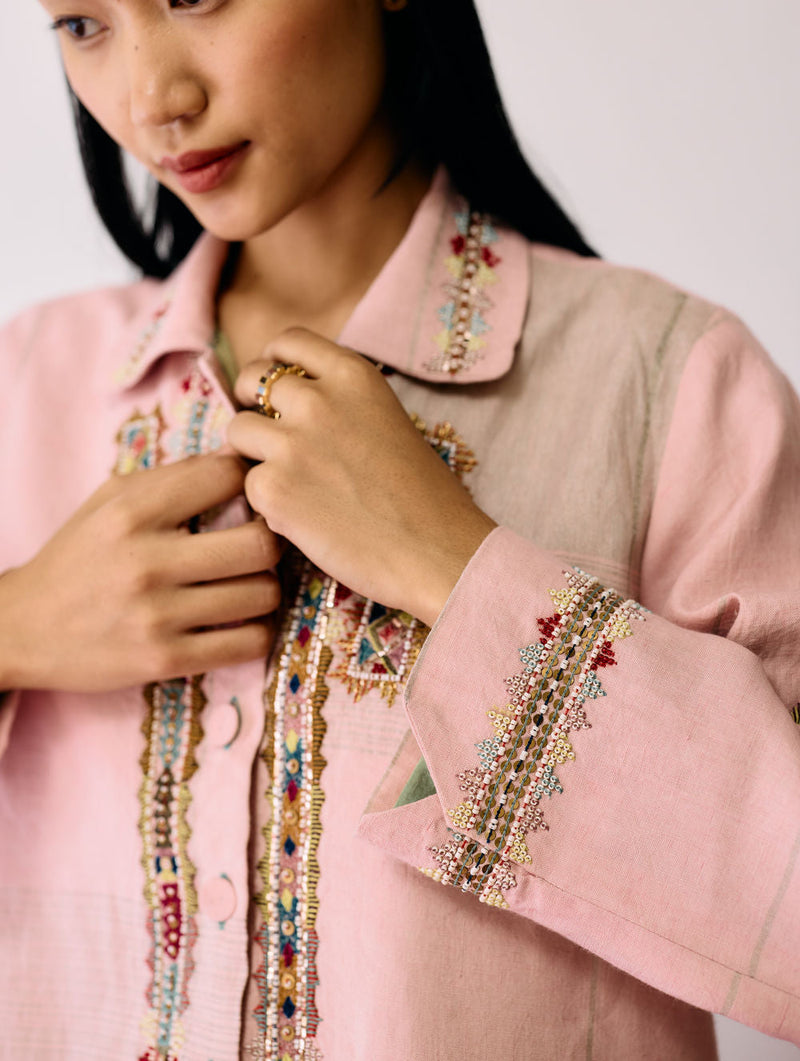 Dana Pintuck & Pleat Sleeveless Co-ord-Pink linen co-ord set by Manan in pink for women in Singapore
