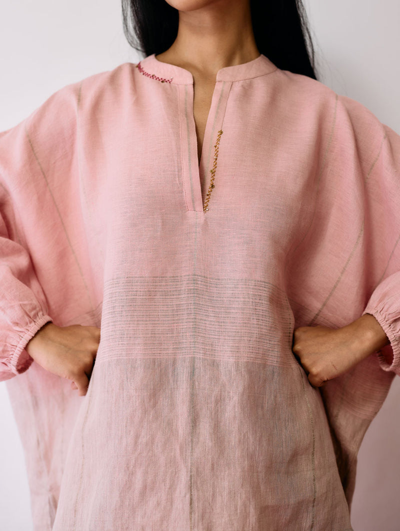 Raza Metallic Linen Co-ord-Pink linen co-ord set by Manan in pink for women in Singapore