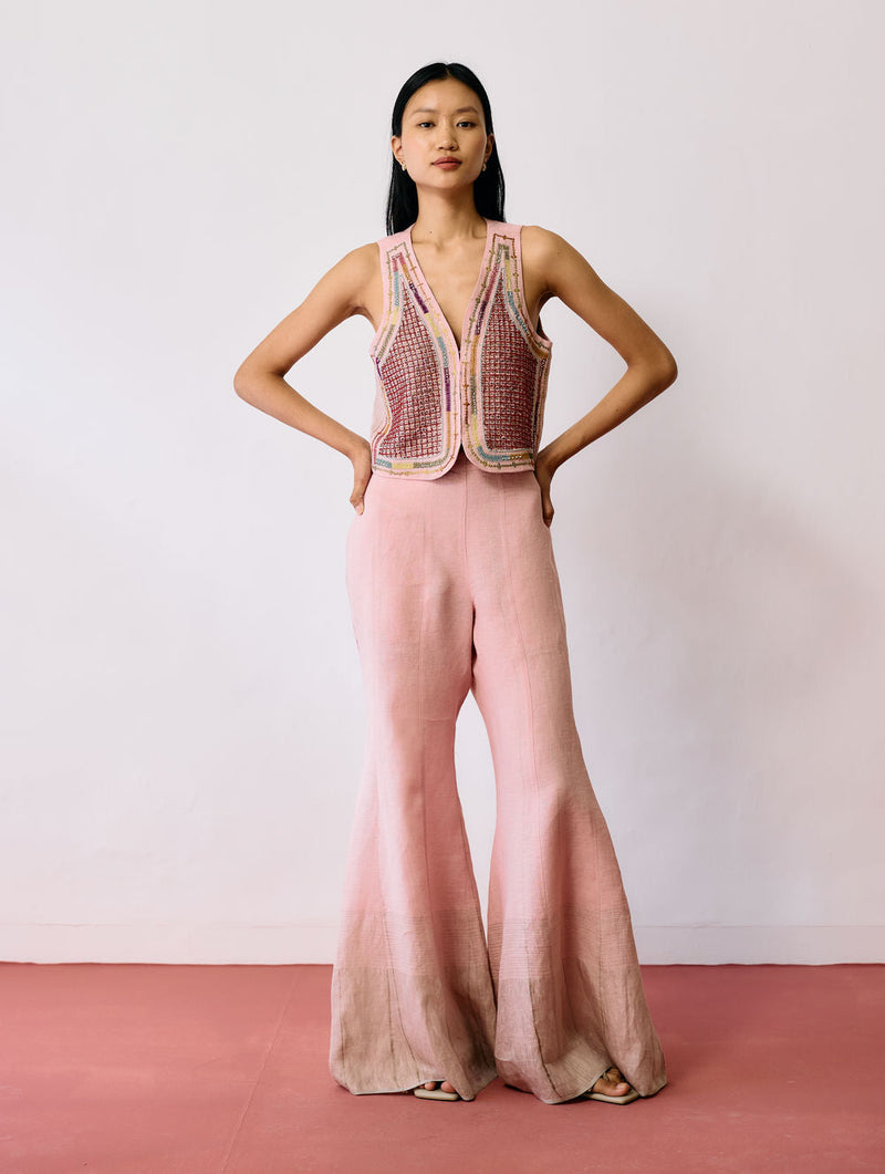 Tala Metallic Linen Sharara Pants-Pink linen pant/trousers by Manan in pink for women in Singapore