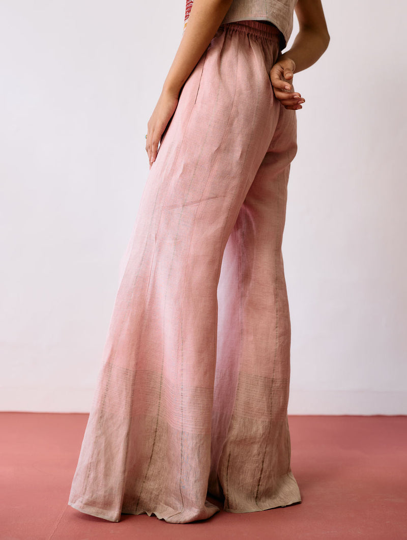 Kaya Hand-Embroidered Co-ord-Pink linen co-ord set by Manan in pink for women in Singapore