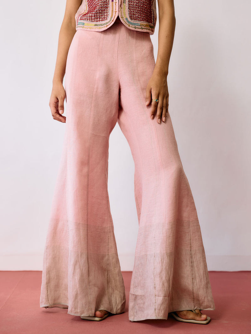 Kaya Hand-Embroidered Co-ord-Pink linen co-ord set by Manan in pink for women in Singapore