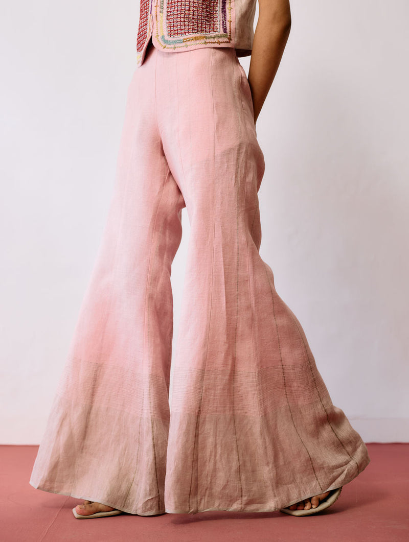 Tala Metallic Linen Sharara Pants-Pink linen pant/trousers by Manan in pink for women in Singapore