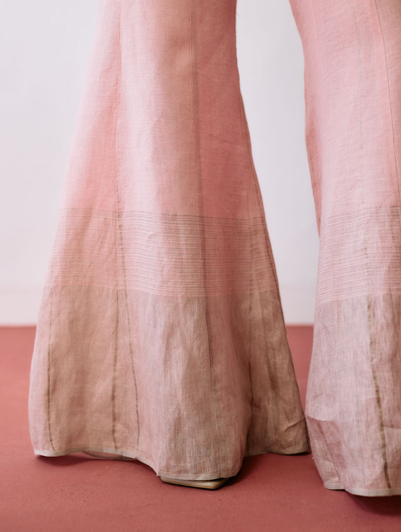 Aicha Hand-Embroidered Panelled Kurta Set-Pink linen kurta/kurta set by Manan in pink for women in Singapore
