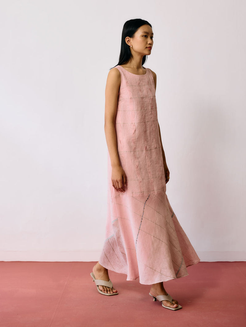 Dana Pintuck & Pleat Sleeveless Co-ord-Pink linen co-ord set by Manan in pink for women in Singapore