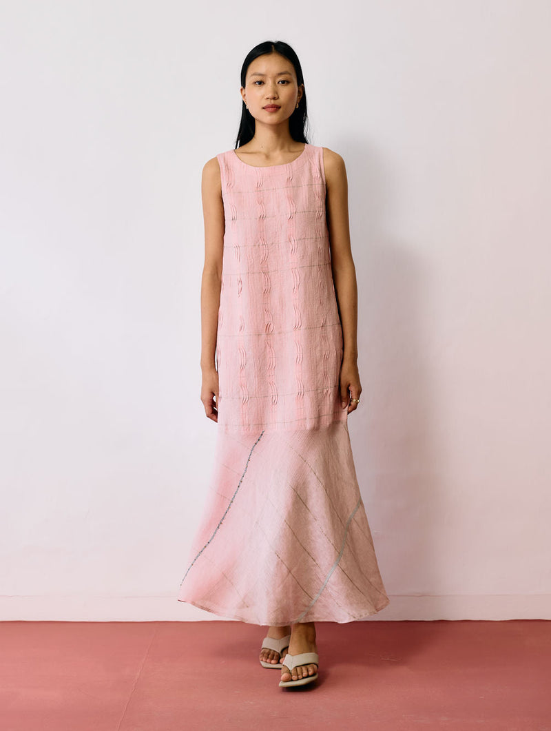 Dana Pintuck & Pleat Sleeveless Dress-Pink linen dress by Manan in pink for women in Singapore