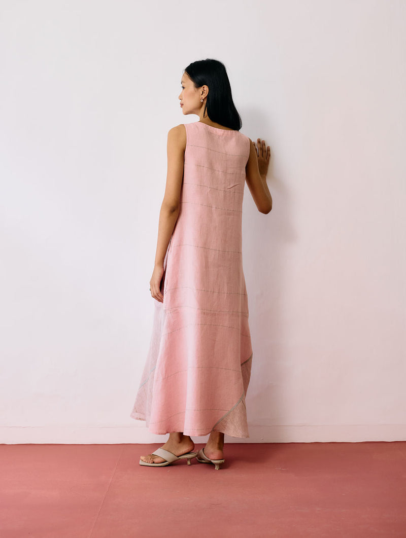 Dana Pintuck & Pleat Sleeveless Co-ord-Pink linen co-ord set by Manan in pink for women in Singapore
