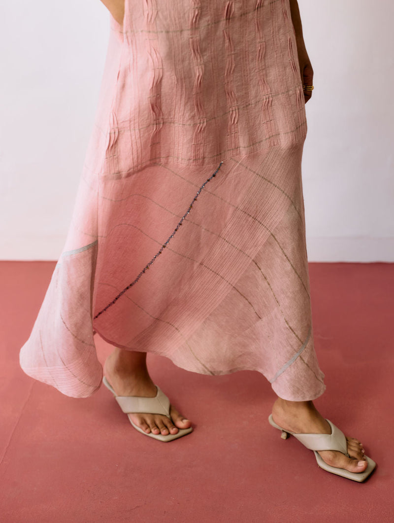 Dana Pintuck & Pleat Sleeveless Dress-Pink linen dress by Manan in pink for women in Singapore