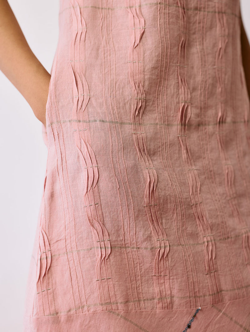 Dana Pintuck & Pleat Sleeveless Co-ord-Pink linen co-ord set by Manan in pink for women in Singapore