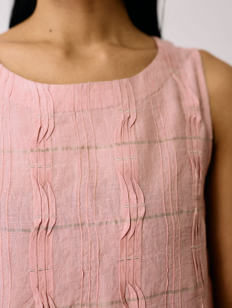 Dana Pintuck & Pleat Sleeveless Co-ord-Pink linen co-ord set by Manan in pink for women in Singapore