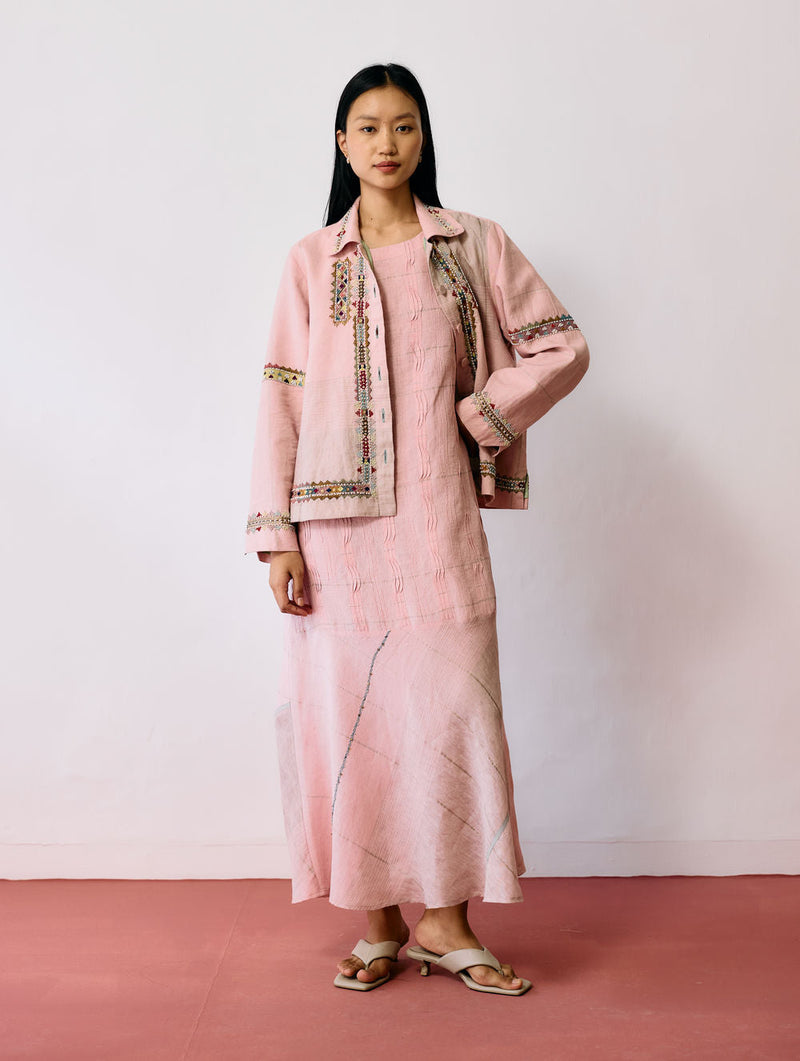 Dana Pintuck & Pleat Sleeveless Co-ord-Pink linen co-ord set by Manan in pink for women in Singapore