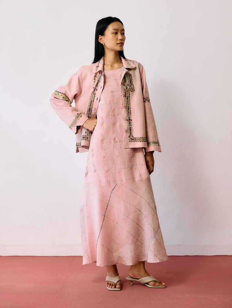 Dana Pintuck & Pleat Sleeveless Co-ord-Pink linen co-ord set by Manan in pink for women in Singapore