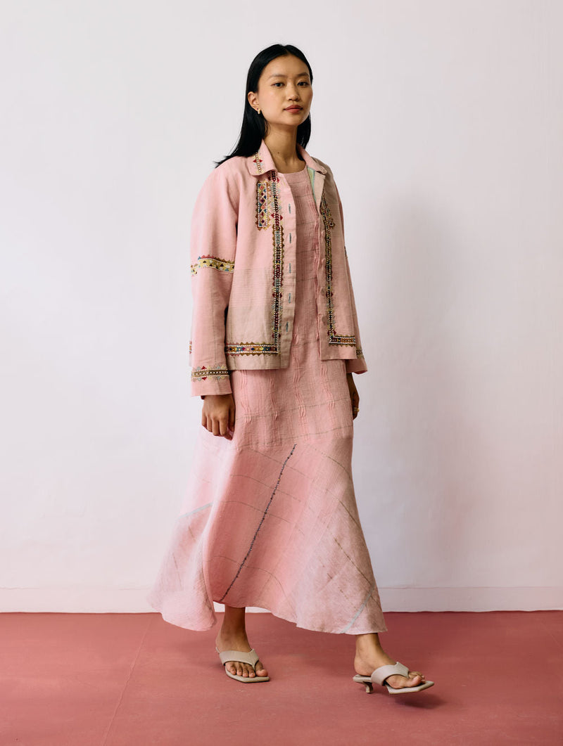 Dana Pintuck & Pleat Sleeveless Co-ord-Pink linen co-ord set by Manan in pink for women in Singapore