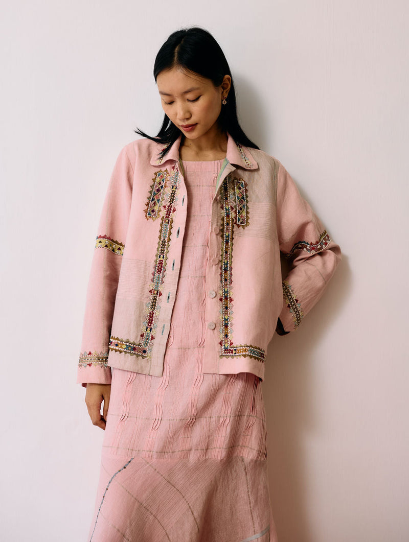 Dana Pintuck & Pleat Sleeveless Co-ord-Pink linen co-ord set by Manan in pink for women in Singapore