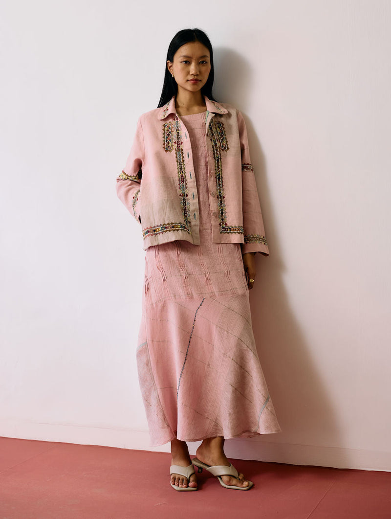 Dana Pintuck & Pleat Sleeveless Co-ord-Pink linen co-ord set by Manan in pink for women in Singapore