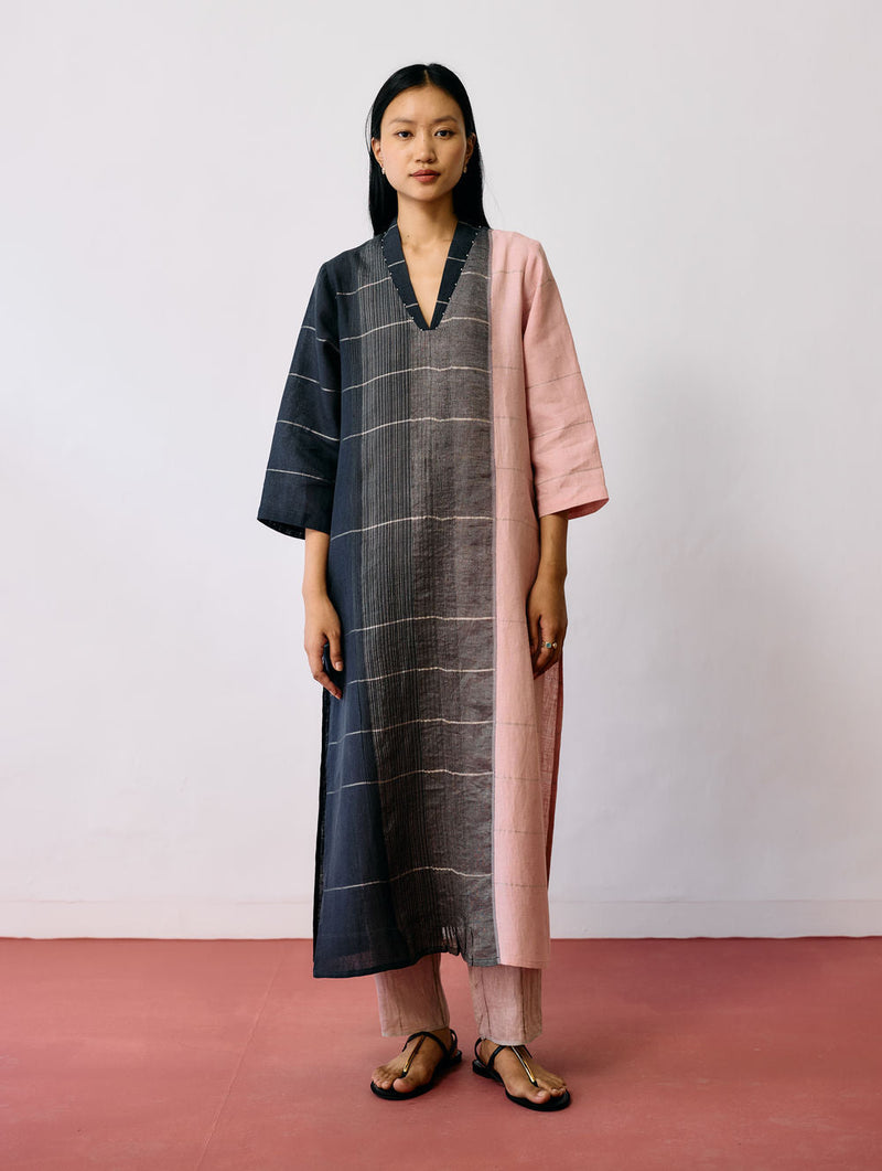 Zanera Patchwork Pintuck Kurta linen kurta/kurta set by Manan in black for women in Singapore