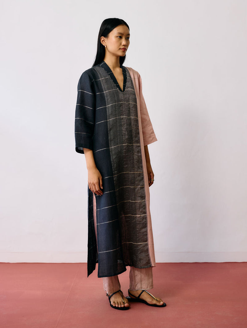 Zanera Patchwork Pintuck Kurta linen kurta/kurta set by Manan in black for women in Singapore