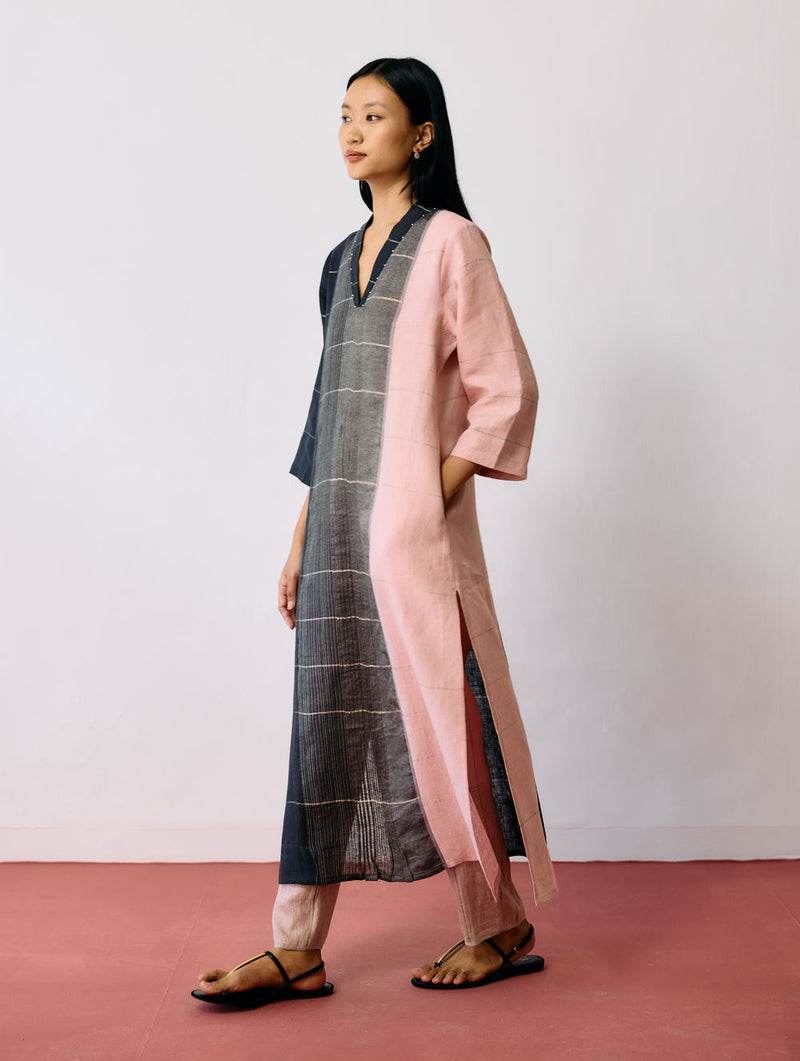 Zanera Patchwork Pintuck Kurta Set linen kurta/kurta set by Manan in black for women in Singapore