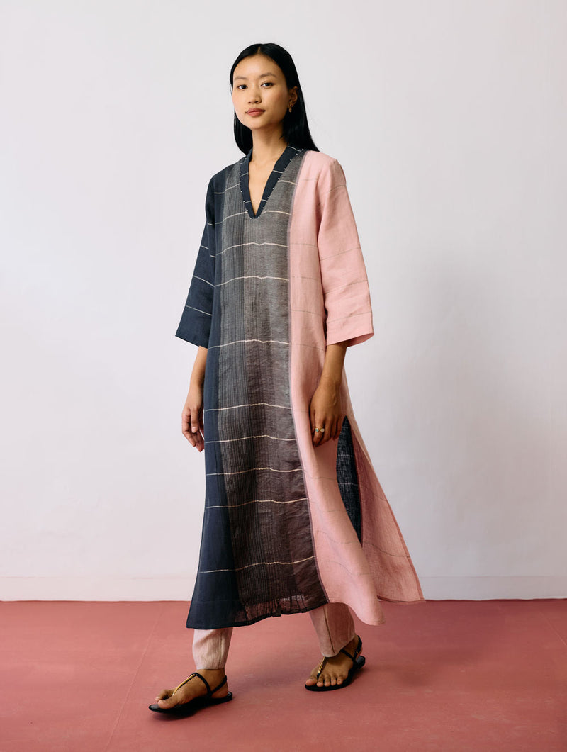 Zanera Patchwork Pintuck Kurta Set linen kurta/kurta set by Manan in black for women in Singapore
