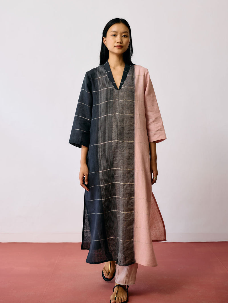 Zanera Patchwork Pintuck Kurta Set linen kurta/kurta set by Manan in black for women in Singapore