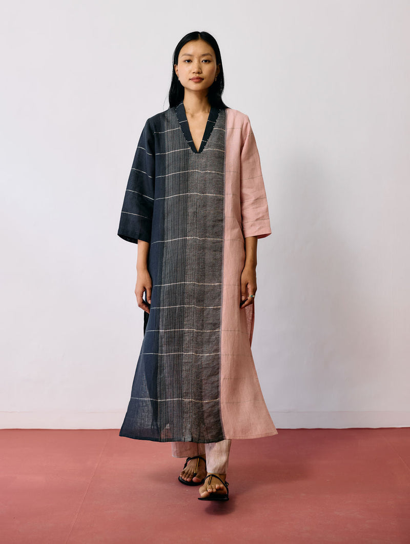 Zanera Patchwork Pintuck Kurta Set linen kurta/kurta set by Manan in black for women in Singapore