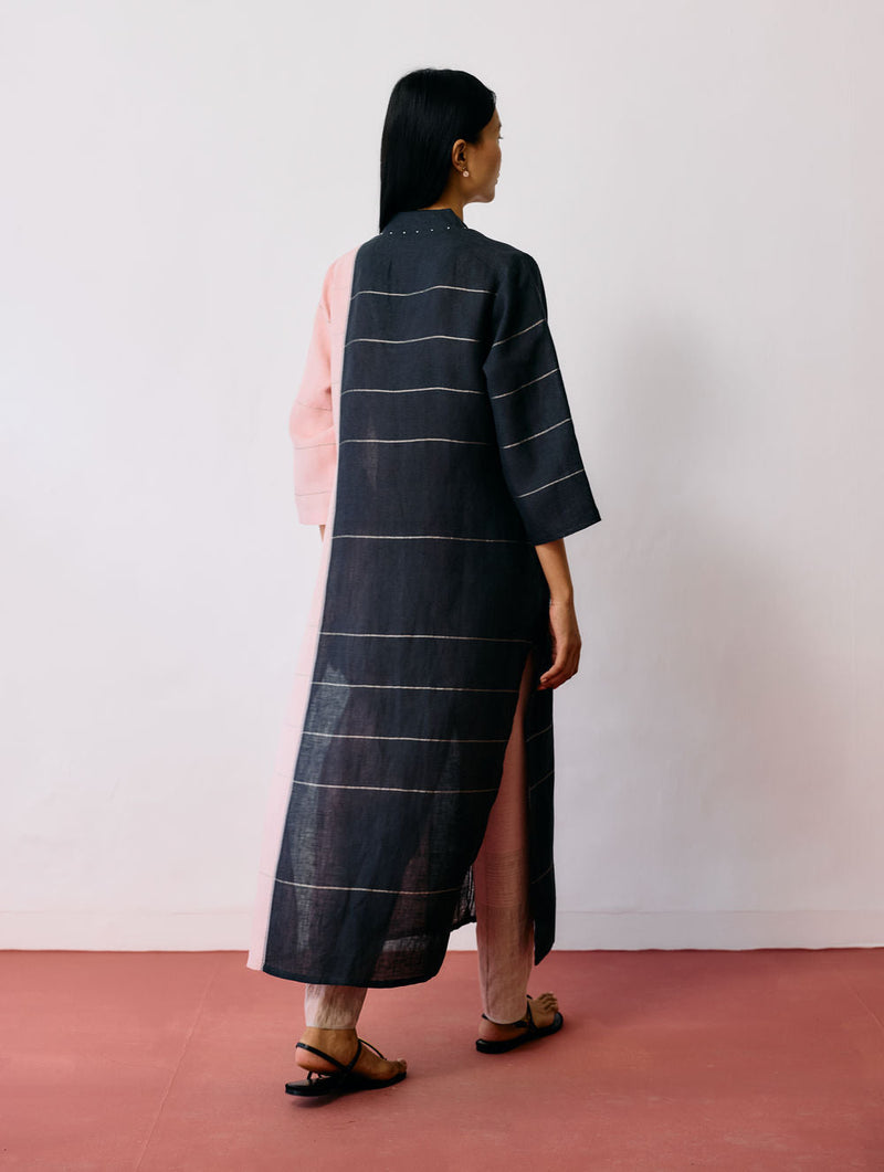 Zanera Patchwork Pintuck Kurta Set linen kurta/kurta set by Manan in black for women in Singapore