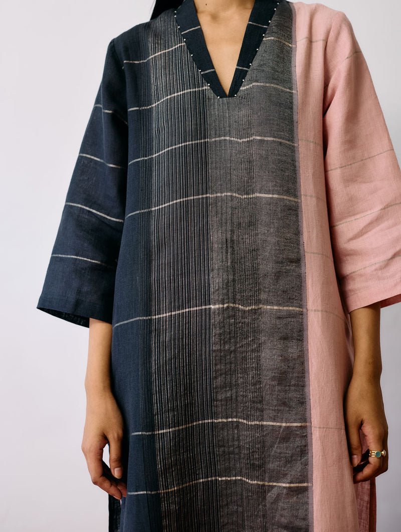 Zanera Patchwork Pintuck Kurta linen kurta/kurta set by Manan in black for women in Singapore