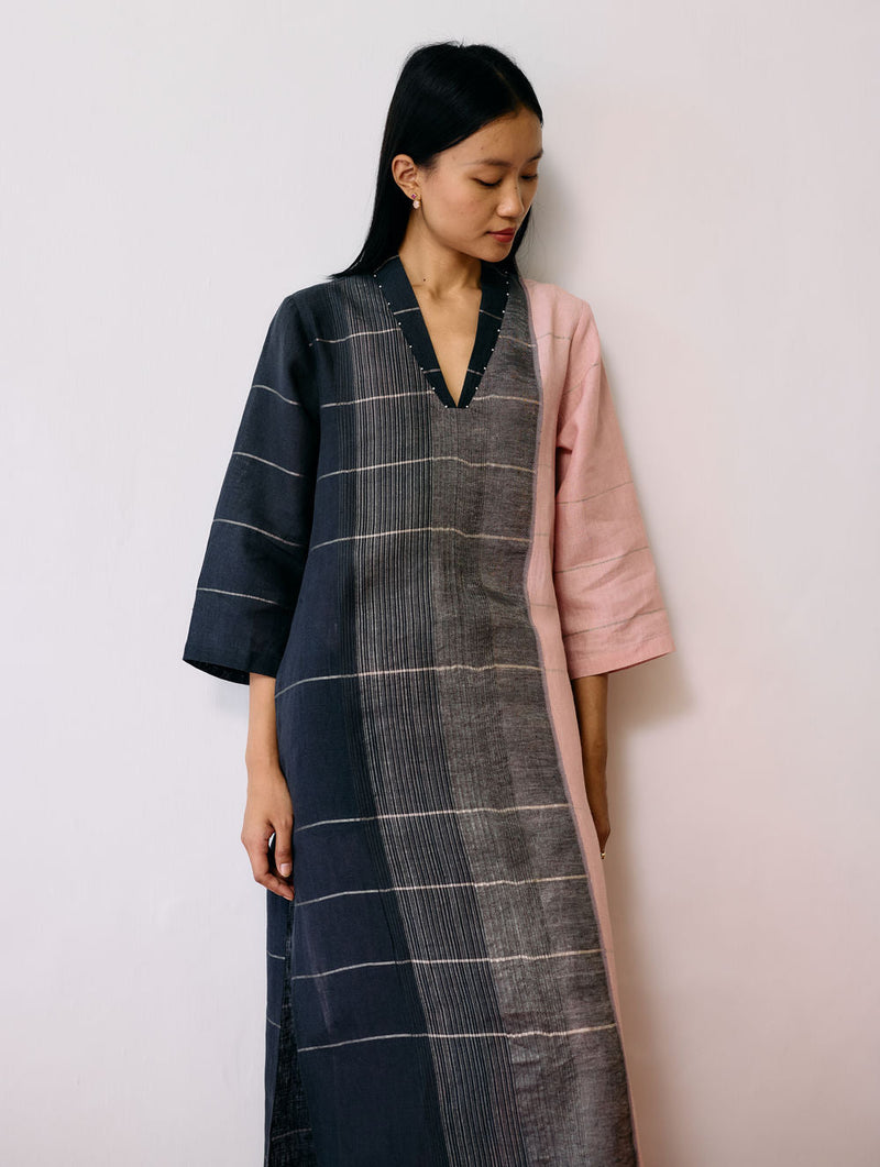 Zanera Patchwork Pintuck Kurta Set linen kurta/kurta set by Manan in black for women in Singapore