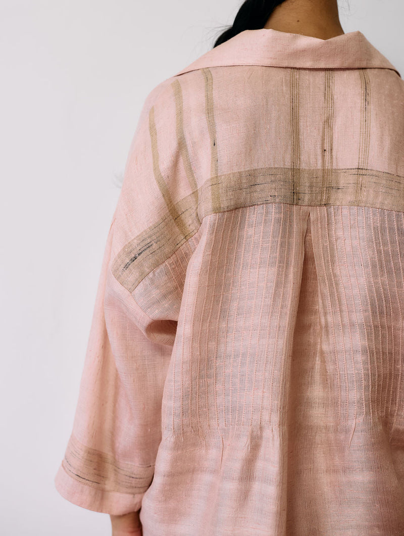 Dayana Handwoven Tussar Silk Top-Ecru Pink tussar katiya silk top/shirt by Manan in natural for women in Singapore