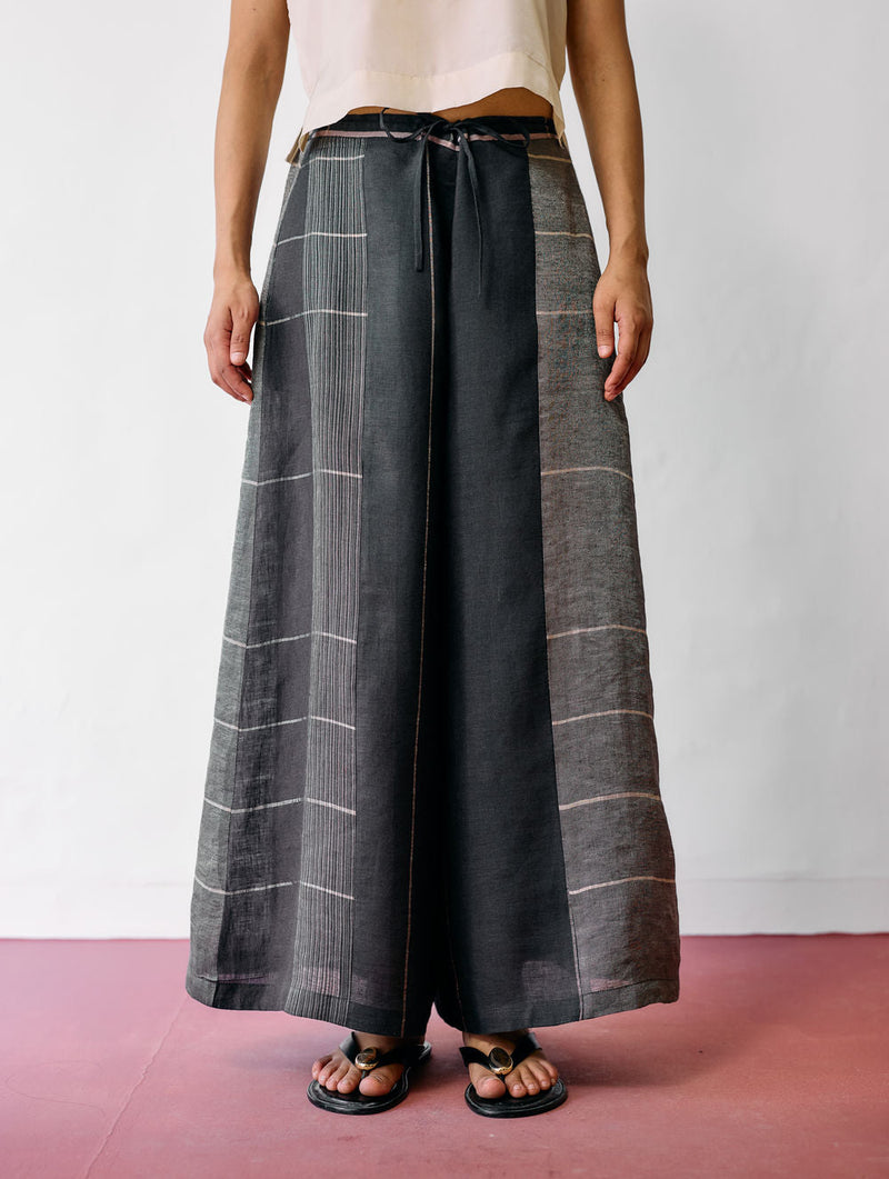 Rira Metallic Linen Long Co-ord-Charcoal linen co-ord set by Manan in black for women in Singapore