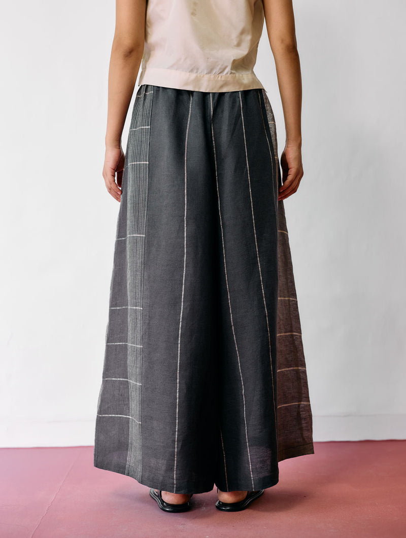 Sera Wide-Leg Metallic Linen Pants-Charcoal linen pant/trousers by Manan in black for women in Singapore