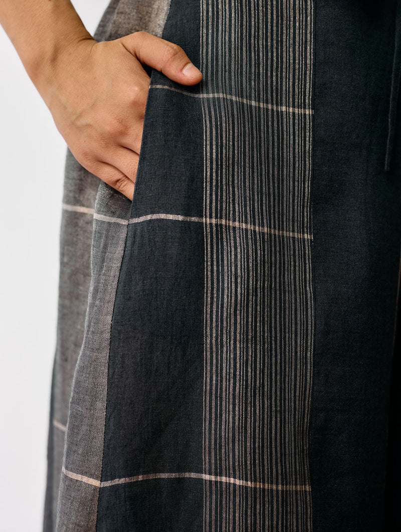 Rin Metallic Linen Co-ord-Charcoal linen co-ord set by Manan in black for women in Singapore