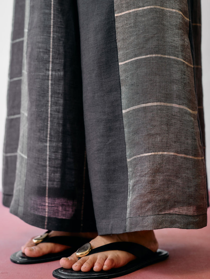 Rira Metallic Linen Long Co-ord-Charcoal linen co-ord set by Manan in black for women in Singapore