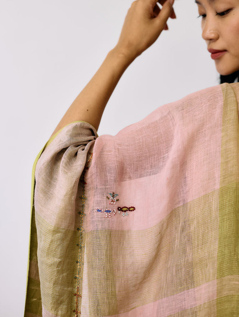 Afra Metallic Handloom Linen Saree-Metallic Pink linen saree by Manan in pink for women in Singapore
