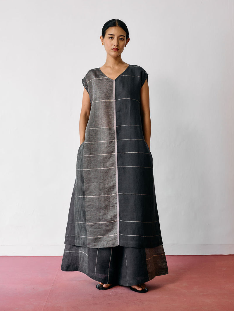 Rira Metallic Linen Long Co-ord-Charcoal linen co-ord set by Manan in black for women in Singapore