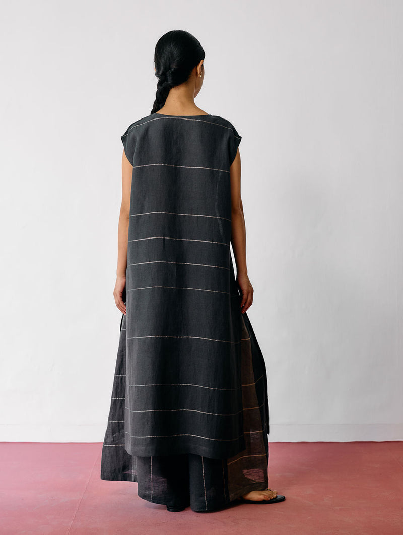 Rira Metallic Linen Long Co-ord-Charcoal linen co-ord set by Manan in black for women in Singapore