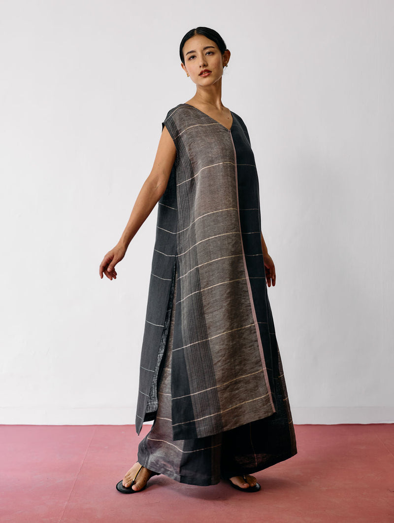 Rira Metallic Linen Long Co-ord-Charcoal linen co-ord set by Manan in black for women in Singapore