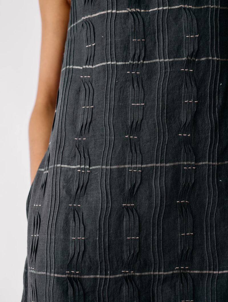 Dana Pintuck & Pleat Sleeveless Co-ord-Charcoal linen co-ord set by Manan in black for women in Singapore