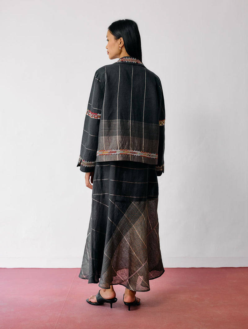 Dana Pintuck & Pleat Sleeveless Co-ord-Charcoal linen co-ord set by Manan in black for women in Singapore