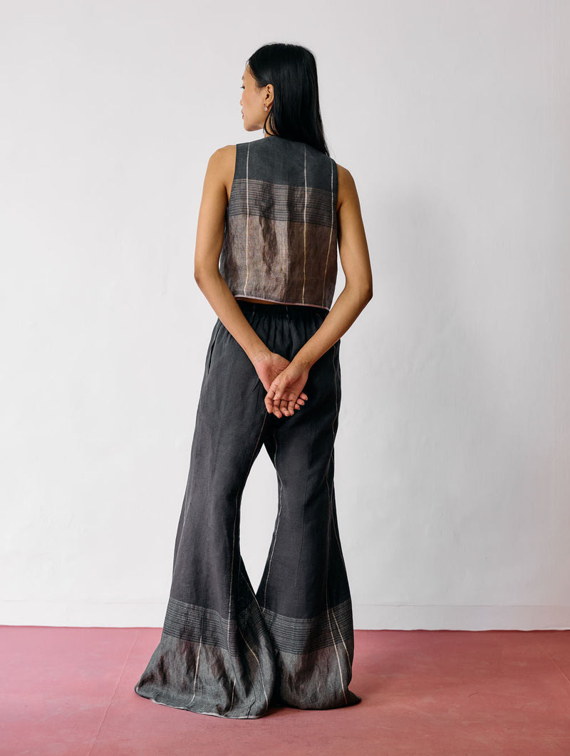 Kaya Hand-Embroidered Co-ord-Charcoal linen co-ord set by Manan in black for women in Singapore