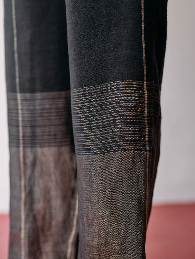 Nila Tapered Metallic Linen Pants-Charcoal linen pant/trousers by Manan in black for women in Singapore