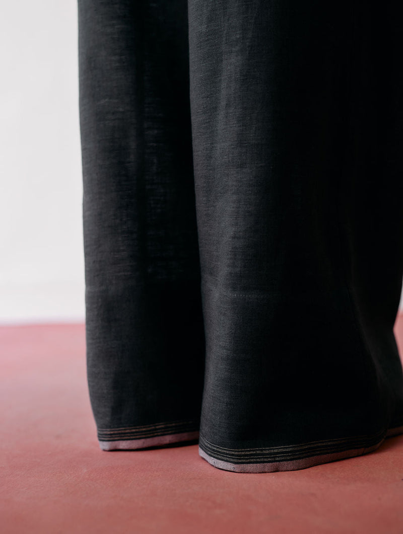 Rin Linen Pants-Charcoal linen pant/trouser by Manan Men in charcoal for men in Singapore