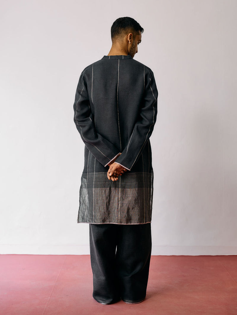 Jawahar Metallic Linen Kurta-Charcoal linen kurta/kurta set by Manan Men in charcoal for men in Singapore