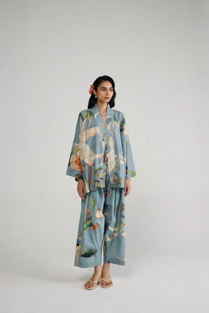 YMFP26-8 YAM-OG-18 ASSAGAO KIMONO KURTA SET COTTON POPLIN-Size S