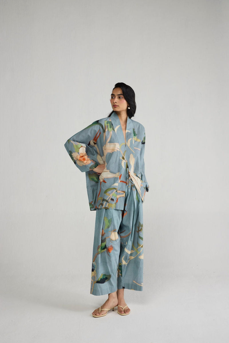 Asagao Kimono Kurta & Pants Set co-ord set by YAM-ORIENTAL GARDEN SEP'26 for women in Singapore