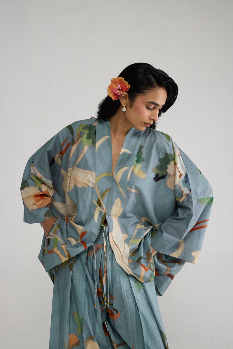 Asagao Kimono Kurta & Pants Set co-ord set by YAM-ORIENTAL GARDEN SEP'26 for women in Singapore