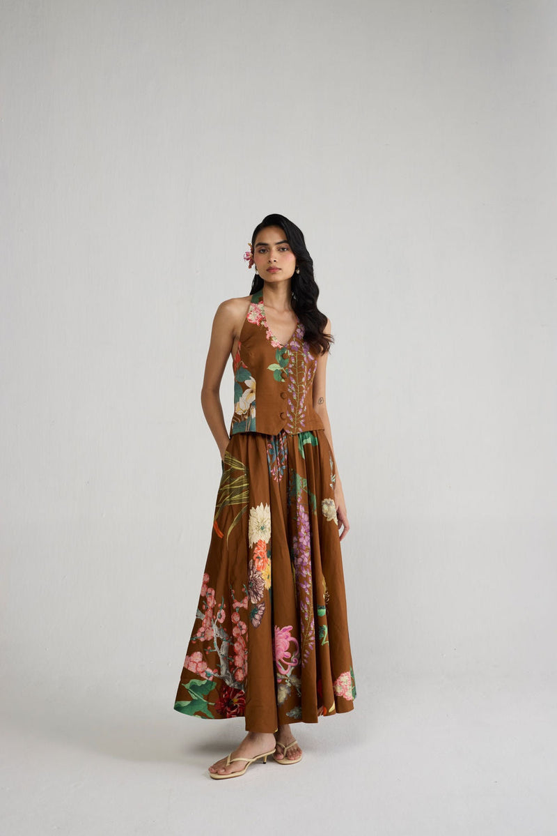 Emi Halterneck Waistcoat & Skirt Set co-ord set by YAM-ORIENTAL GARDEN SEP'26 for women in Singapore
