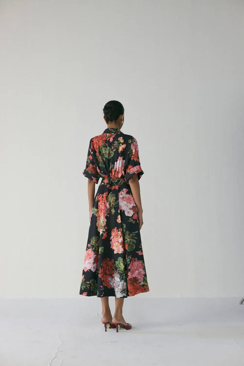 BLOODY MARY LONG COLLAR DRESS poplin by Yam in black color for women in Singapore